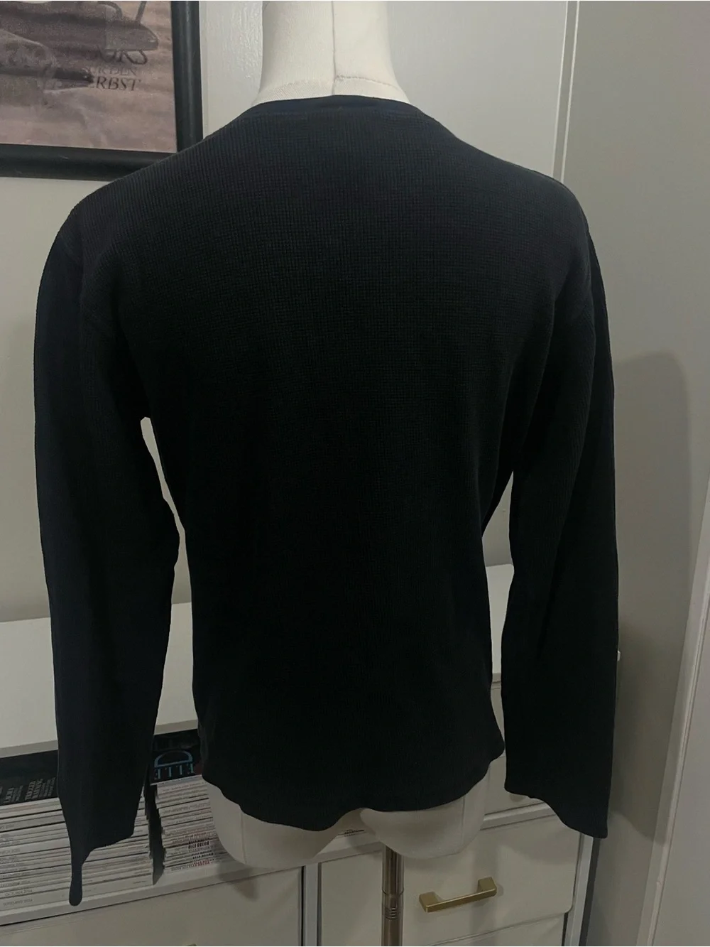Ann Taylor LOFT Black Long-Sleeve Waffle Knit Top (M)